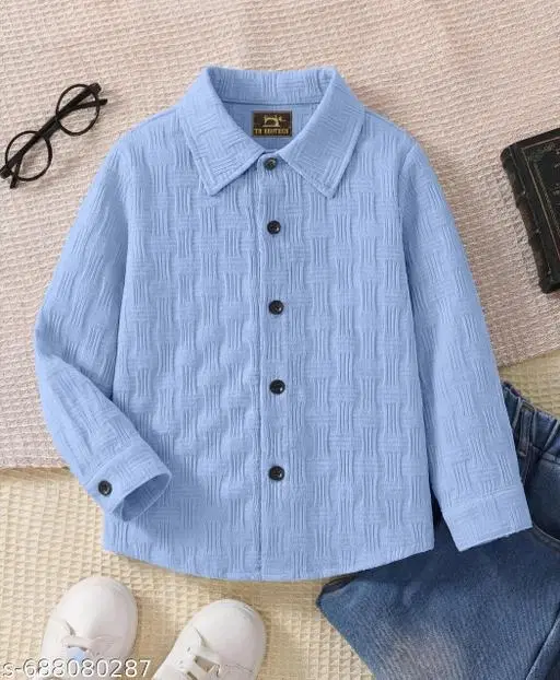 Self Design Cotton Blend Long Sleeves Polo for Boys (Aqua Blue, 5-6 Years)