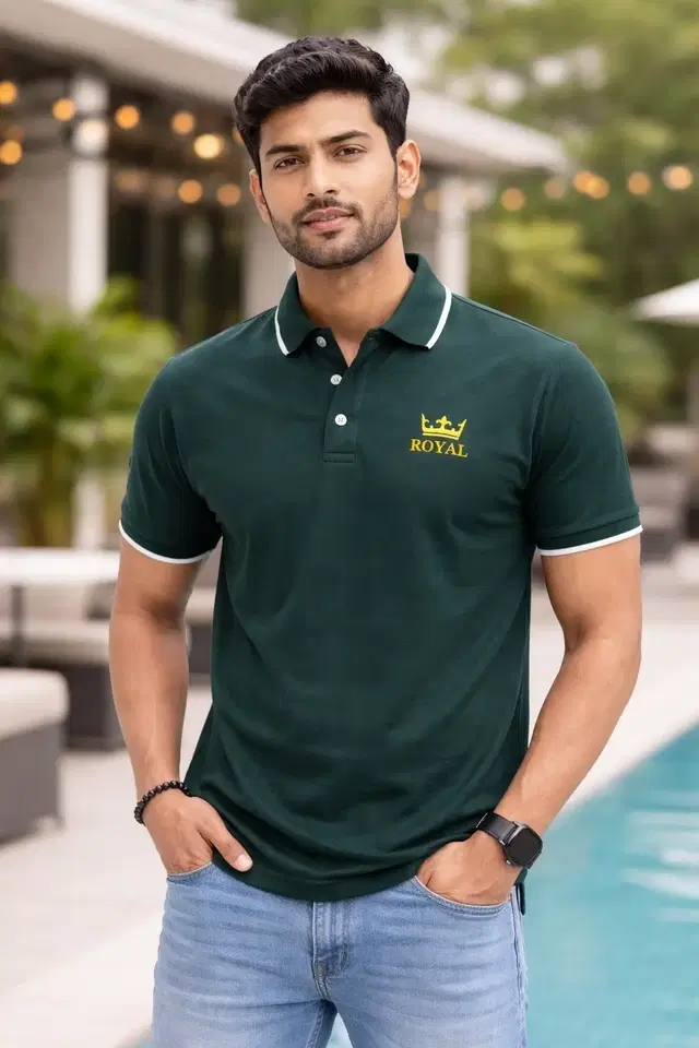 Polycotton T-Shirts for Men, Dark Green (L)