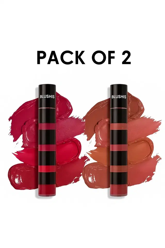 Blushis Long-Lasting Liquid Lipsticks – Pack of 2 (Multicolor)