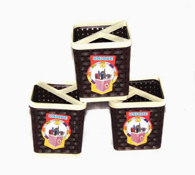 Pinak Abs Plastic Free Standing Toothbrush Holder, Pack Of 3, Brown, PS-123