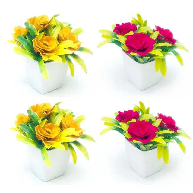 Duli Natural Looking Artificial Flower Plant Pot For Home Decoration, Multicolor, Pack Of 4, D-17