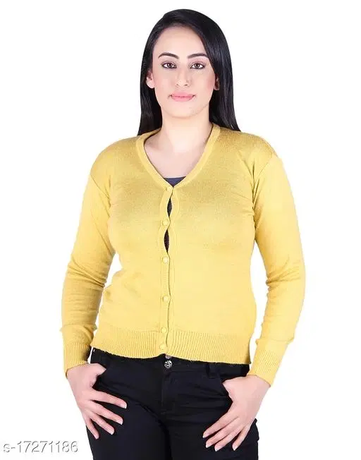 Acrylic Solid Sweater for Women (Yellow, M)