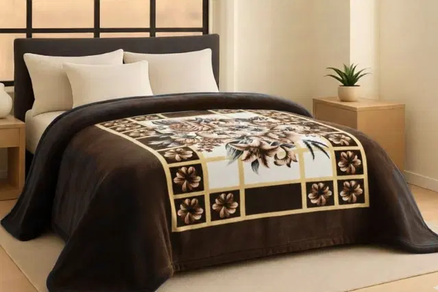 Wool Printed Blanket, Brown (90x80 inch)