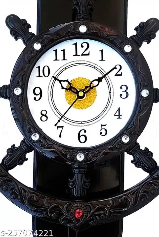 Analog Wall Clock, Black, 36x26 cm