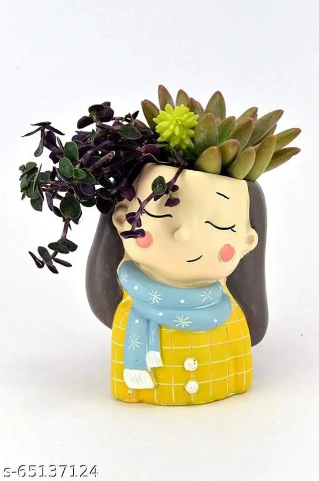 Ceramic Decorative Cute Girl Plant Holder for Home Decor, Multicolor