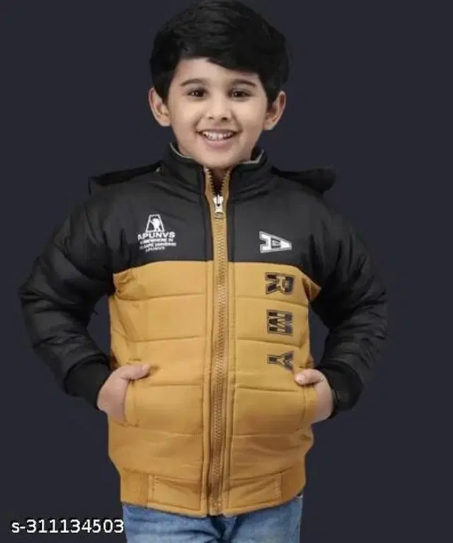 Polyester Jacket for Boys (Black & Mustard, 2-3 Years)