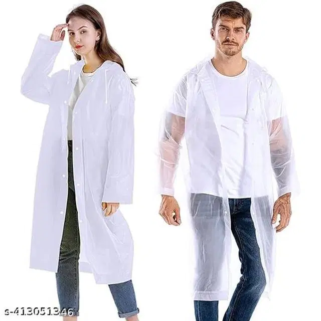 Polyester Rain Coat for Men & Women, White, Free Size, Pack of 1