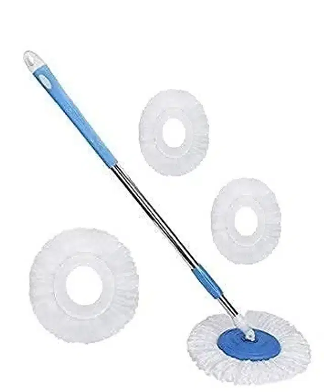 Spin Mop Extendable Handle with Microfiber Refill, 4 Pcs, Set of 2, Blue & White