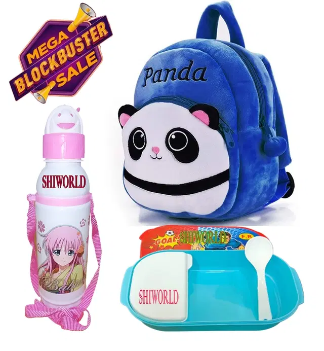 Combo of School Bag with Lunch Box & Water Bottle for Kids, Multicolor, Set of 3