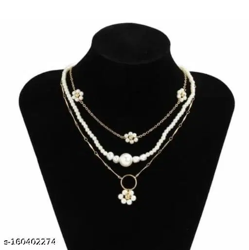 Trendy Urbanic Triple Layered Minimal Pearl Flower Necklace for Girls And Women