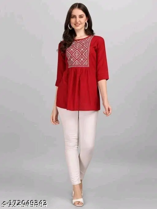 Rayon Kurti For Women, Red (S)