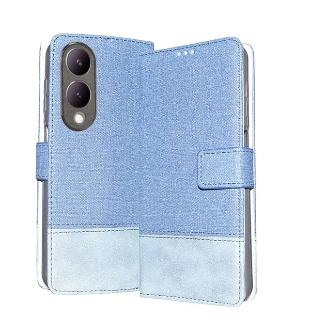 Artificial Leather Flip Cover For Vivo V2310 / Y17S / Y28 5G, Blue
