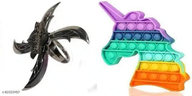 Spinner & Silicone Pop It Fidget Stress Relief Toy, Multicolor, Pack of 2