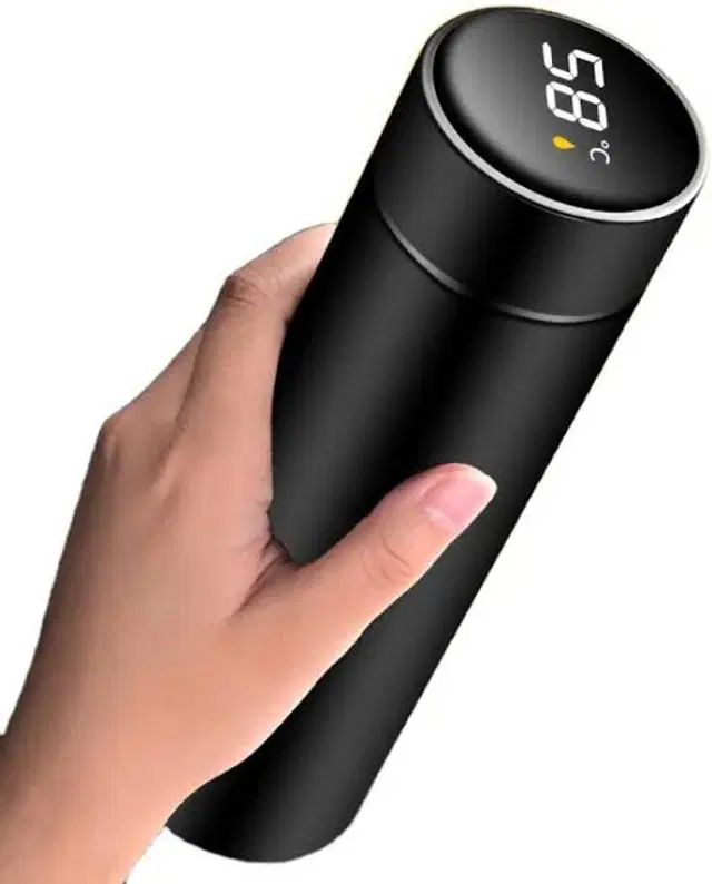 LED Temperature Display Stainless Steel Water Bottle, Black, 500 ml