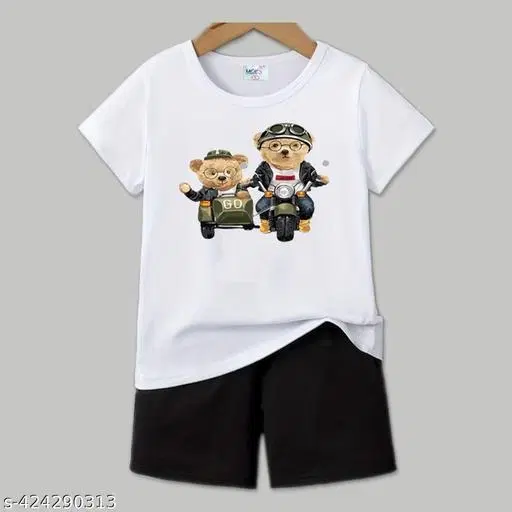 Cotton Blend Printed Clothing Set for Boys, White (6-7 Years)