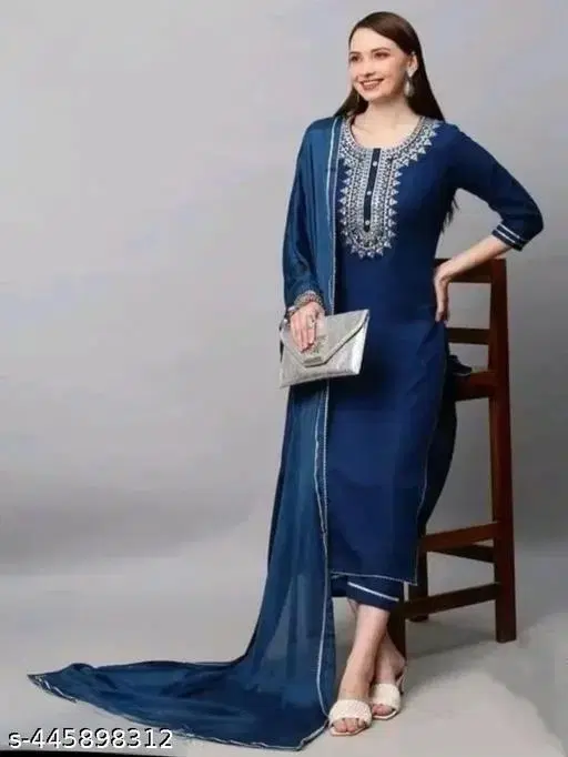 Rayon Embroidered A-line Kurta Set for Women ( Navy Blue,XXL )