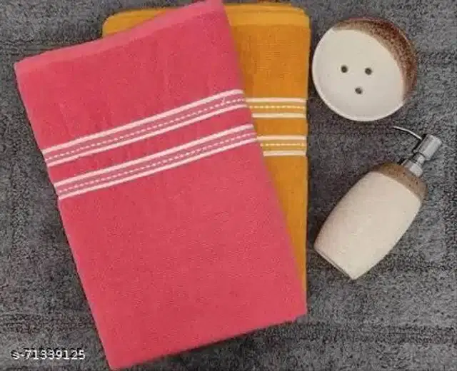 Cotton Bathing Towel, Pink & Yellow, Pack of 2