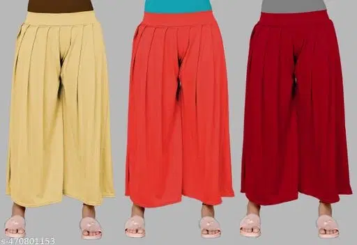 Palazzos for Women, Pack of 3 (Red, S)