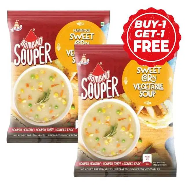 Bambino Sweet Corn Veg Soup 2X45 g (Buy 1 Get 1 Free)