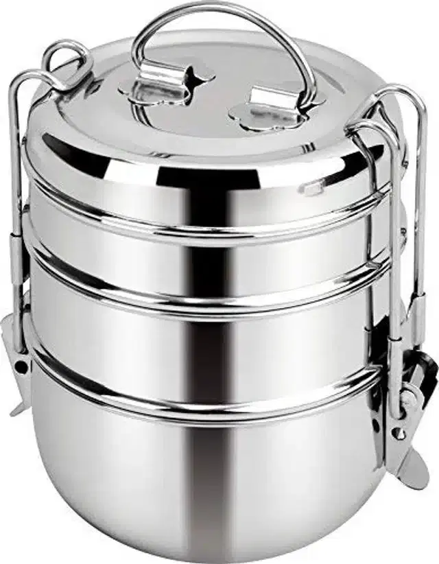 3 Layer Steel Lunchbox, Silver