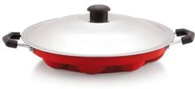 ZODEX 12 Cavities Non Stick Appam Patra with Lid and Side Handle, Multicolor, 21 cm
