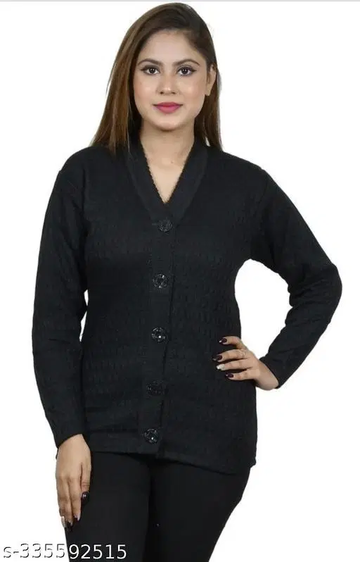 Acrylic Sweater for Women (Black, M)