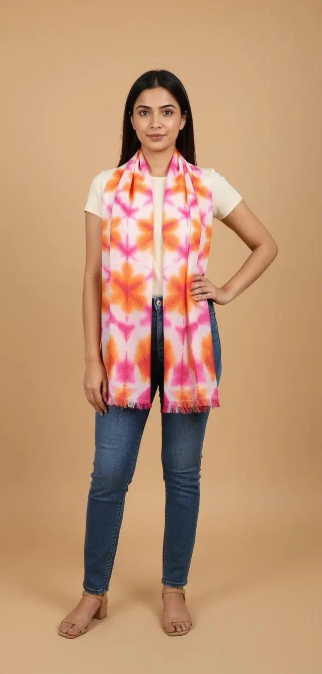 Women viscose LUREX TIE DYED Scarf, Hot Pink & Orange)