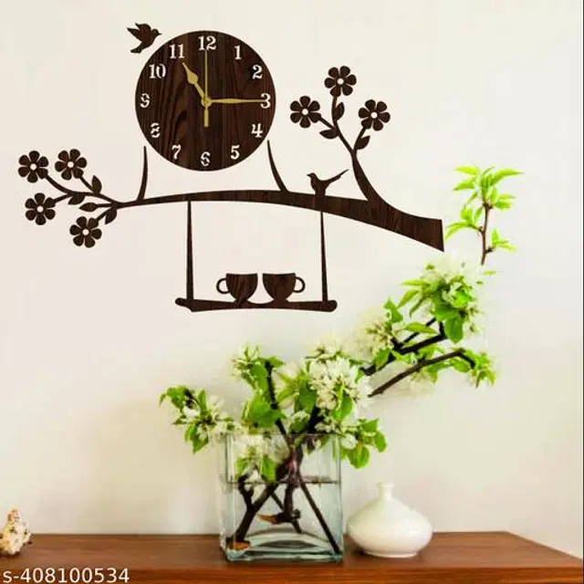 Wooden Wall Clock for Home, Brown