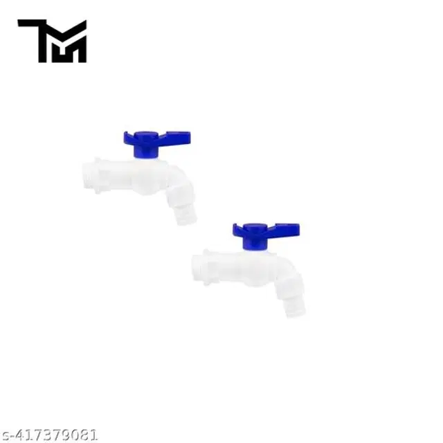 Plastic Nozzle Bib Cock Taps, White & Blue, Pack of 2