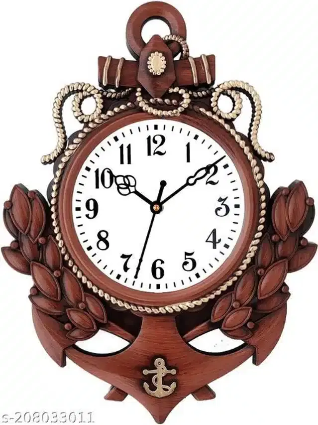 Plastic Analog Wall Clock, Brown & White