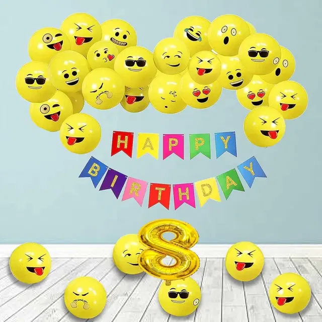 Emoji Theme 8th Birthday Decoration Kit (Yellow) Pcs Of 52 ,(Set Of 1)