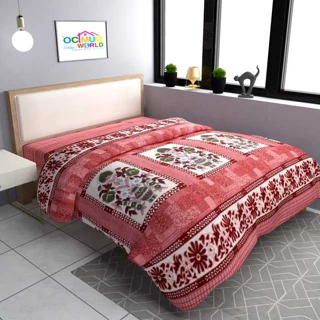 Fleece Double Bed Woolen Fabric Blanket Cover for Winters, Peach, 90X100 Inches, Om-006