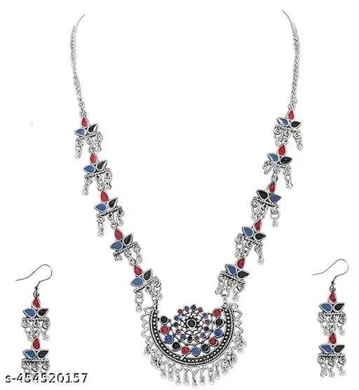Oxidised Silver Multicolor Necklace For Girls & Women