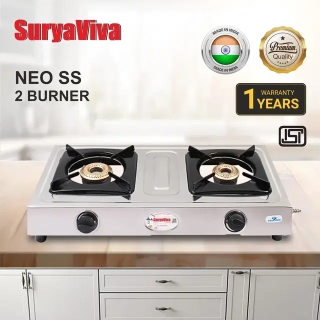 SURYAVIVA NEO 2B 2 Cast Iron Stainless Steel Manual Gas Stove (2 Burners)
