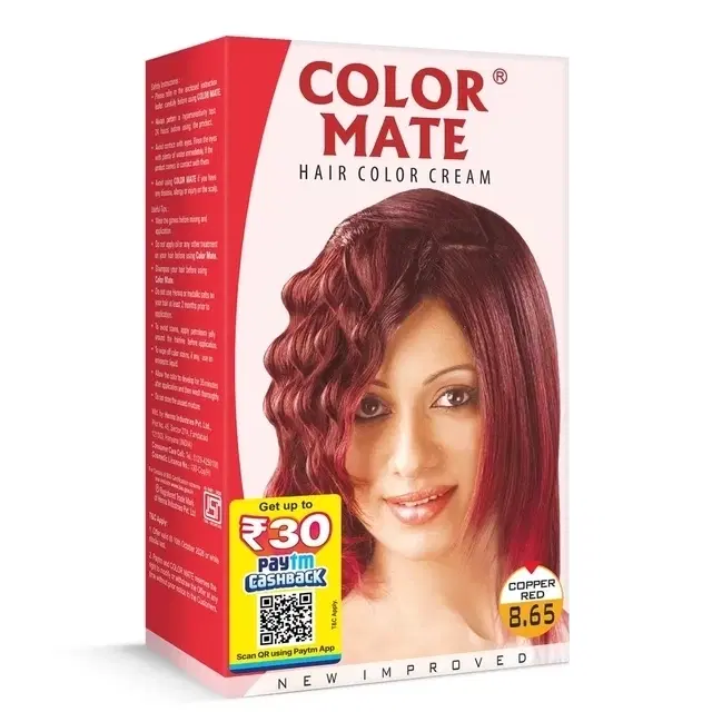 Color Mate Cream Hair Color, Amonia Free, Copper Red 65 ml (30ml+30ml+5ml)