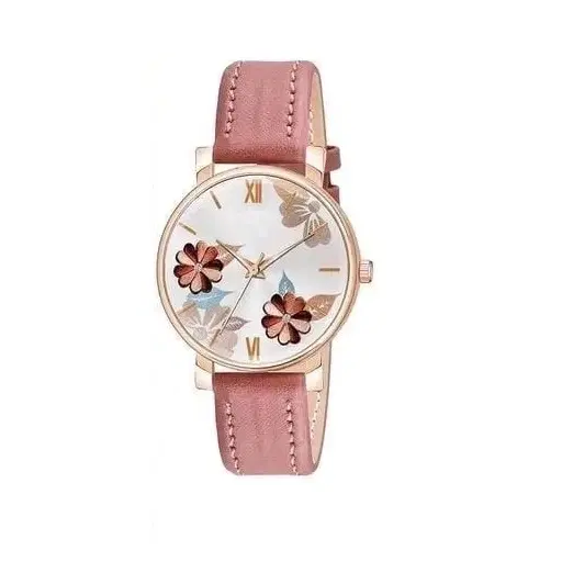 Round Dial Analog Watch for Women, Peach