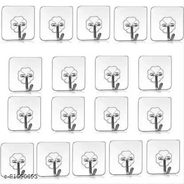 Self Adhesive Wall Hooks, Transparent, Pack of 18