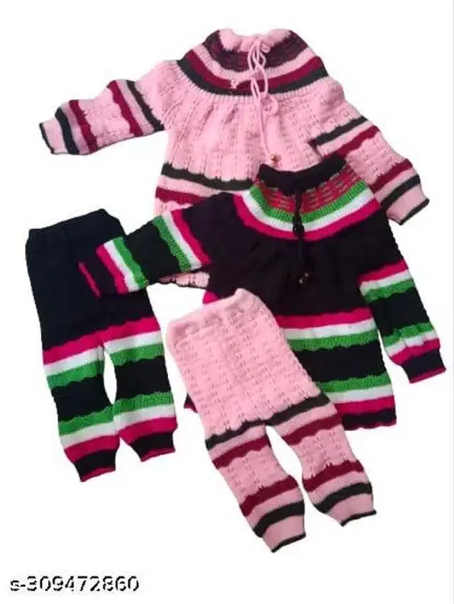Woolen Sweater & Pant for Girls, Set of 2 (Multicolor, 9-12 Months)
