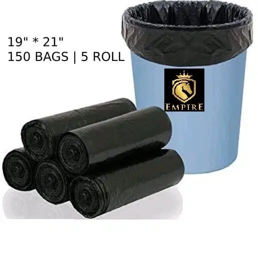 Disposable Garbage Bags, Black, 19x21 inches, 30 Pcs in 1 Roll, Pack of 5 Rolls