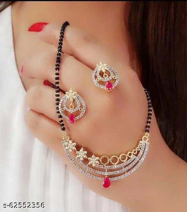 Alloy Mangalsutra with Earrings for Women, Set of 1 (Multicolor)