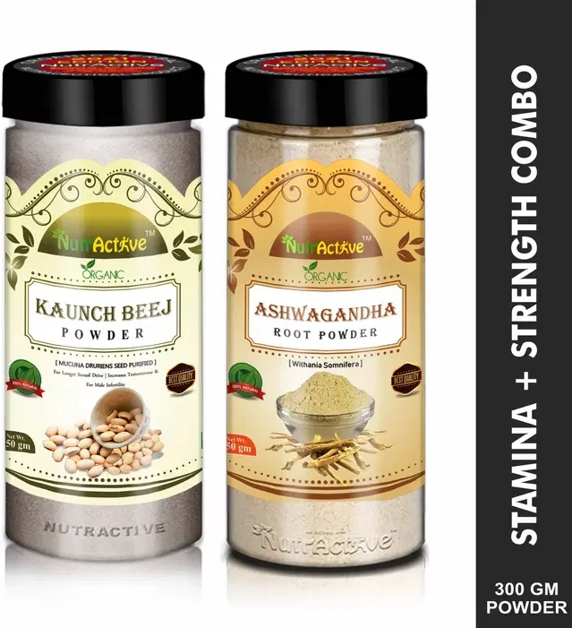 NutrActive Organic Ashwagandha & Kaunch Seed Powder, 150 g, Pack of 2