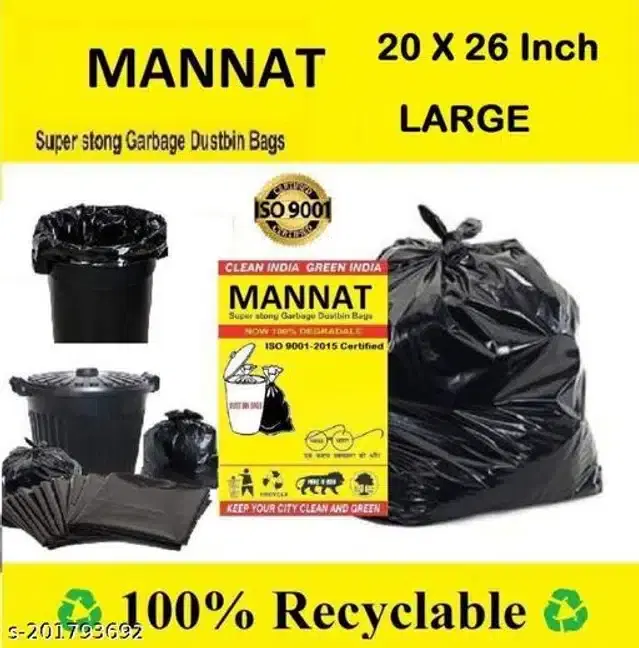 Garbage Bags, Black, 20x26 Inches, Pack of 50