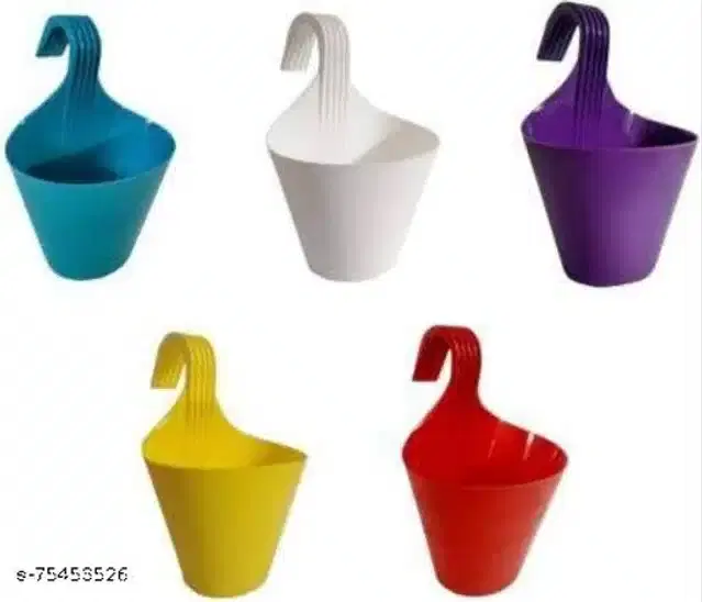 Plastic Hanging Planters, Multicolor, Pack of 5