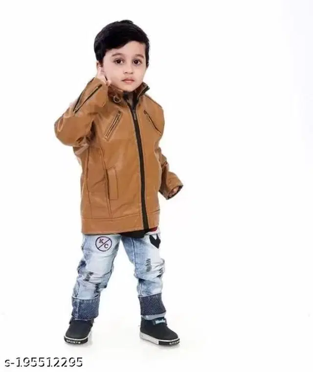 Leather Jacket for Boys (Tan, 3-4 Years)