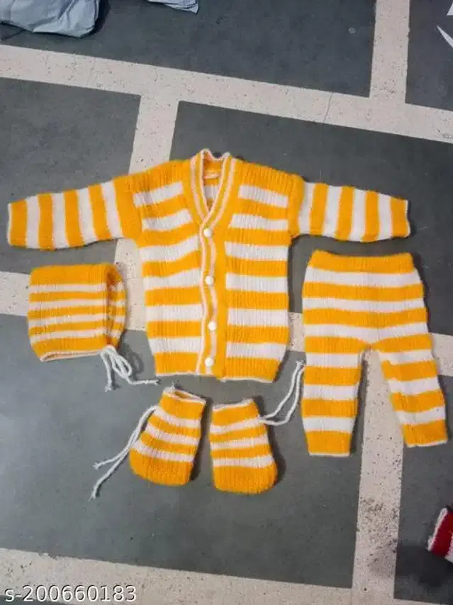 Woolen Sweater & Pant with Socks & Cap for Kids (Multicolor, 3-6 Months)