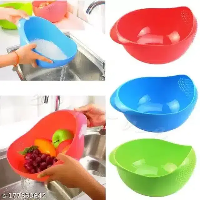 Plastic Food Strainer, Multicolor, Pack of 3