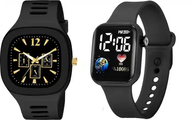 Analog with Smartwatch Combo for Men, Pack of 2 (Black)