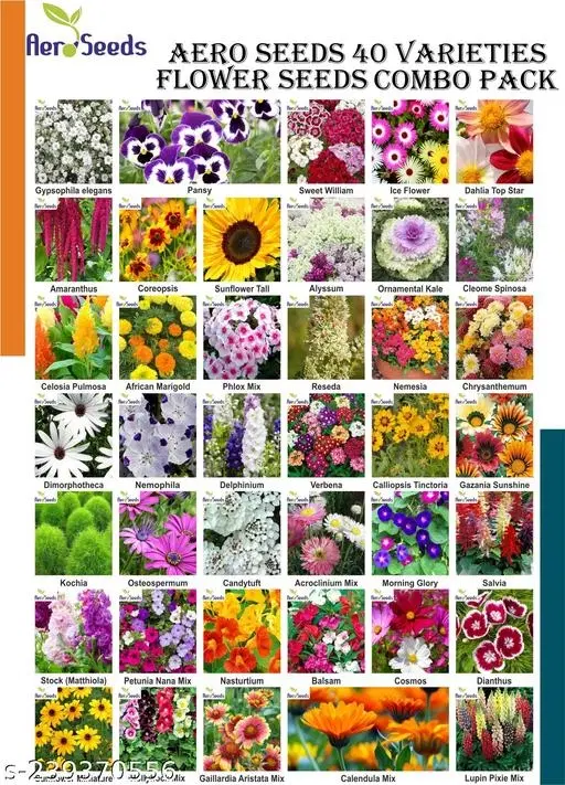 Aero Seeds 40 variety flower seeds combo pack with instruction manual