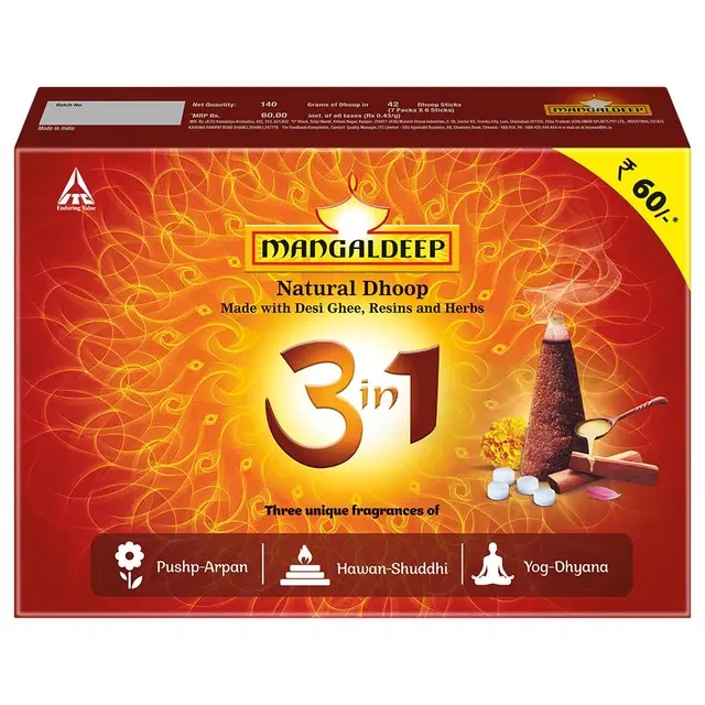 Mangaldeep 3 In 1 Natural Dhoop 140 g