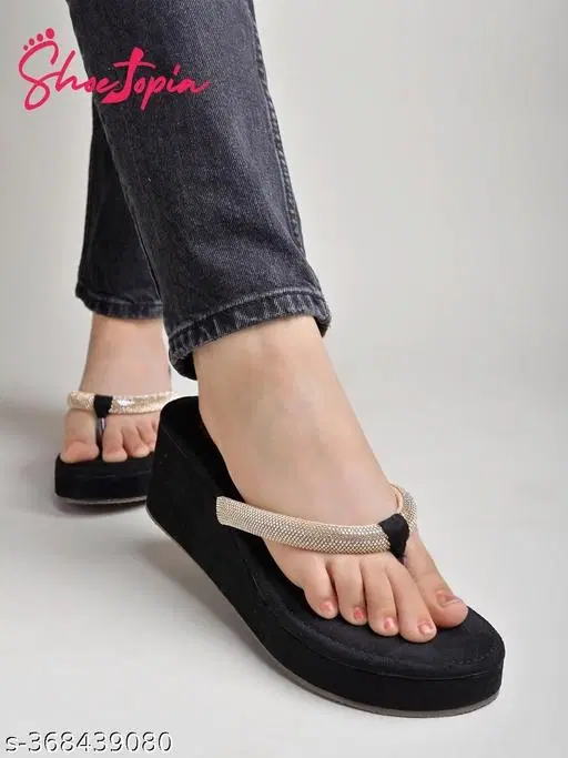 [119] Black Embellished Wedge Wedges for Women (IND-6)